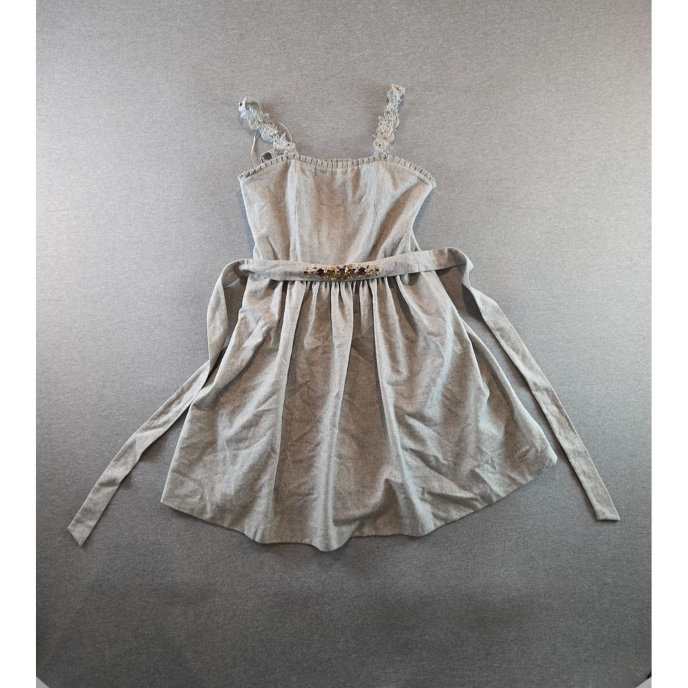Banana Republic Dress 14 Gray Wool Blend Jeweled Belt A Line Floral Lace Straps‎